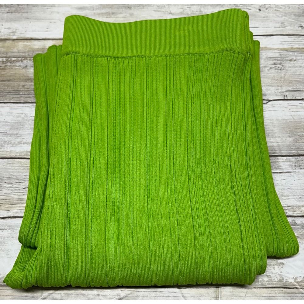 ZARA Ribbed Stretch Knit Flared Women's pants bright/lime green size large NWT - Picture 1 of 8